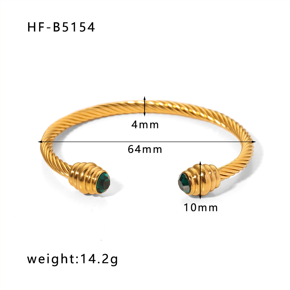 Wholesale Design Steel Bar Pattern Stainless Steel Inlaid Zircon Light Bulb Female Open Titanium Steel 118K Gold Bracelet